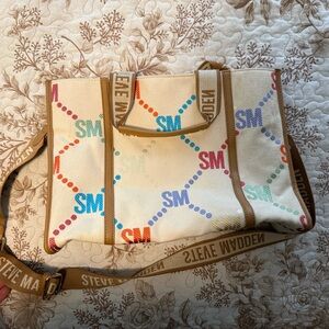 Steve Madden Cream Canvas Tote with Multicolor Accents